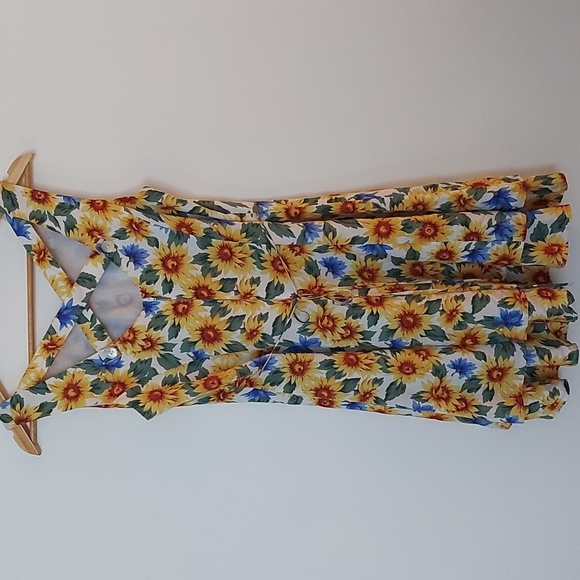 Vintage All That Jazz A Line Dress Sunflower Print Criss Cross Back Size 9-10 - Picture 2 of 7